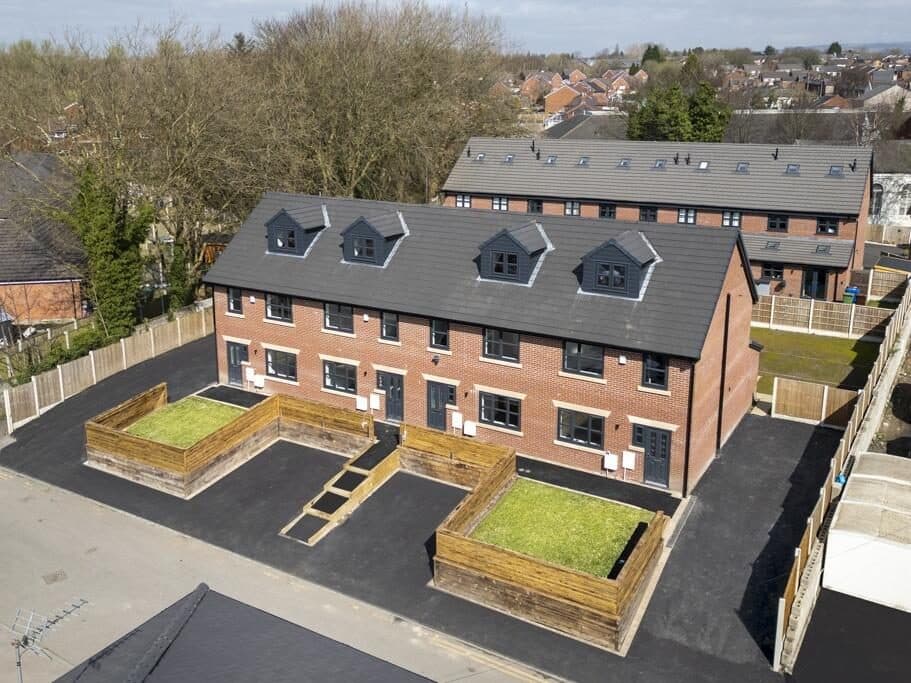 Aerial view of the nine townhouses at King Street