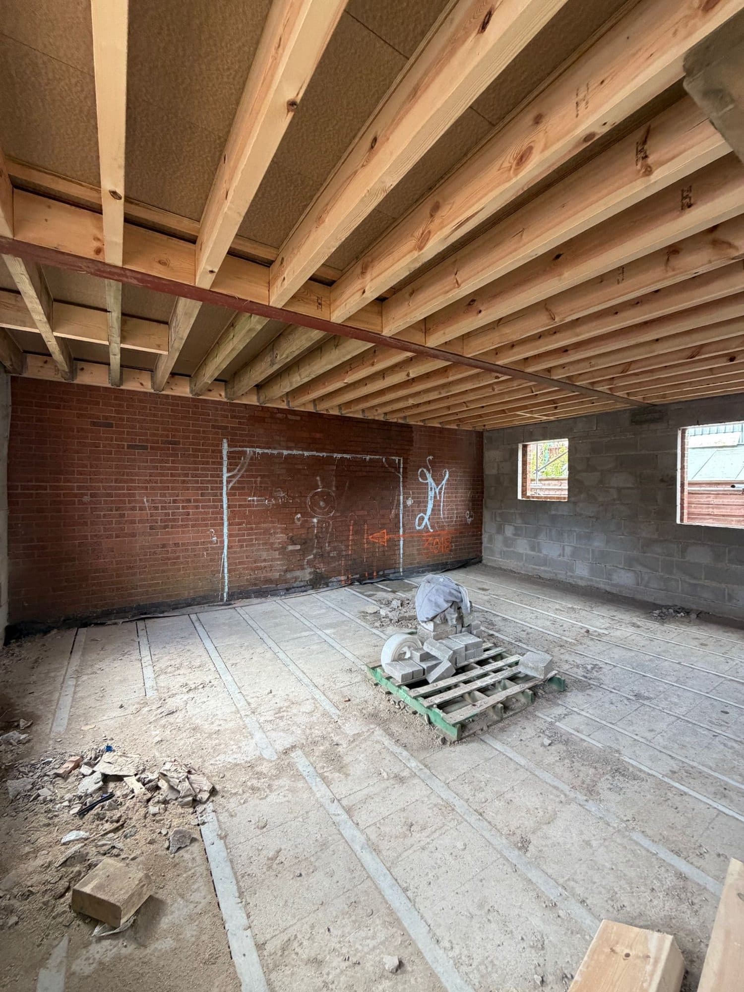 First-fix timber floor structure on site at Langdale Mews