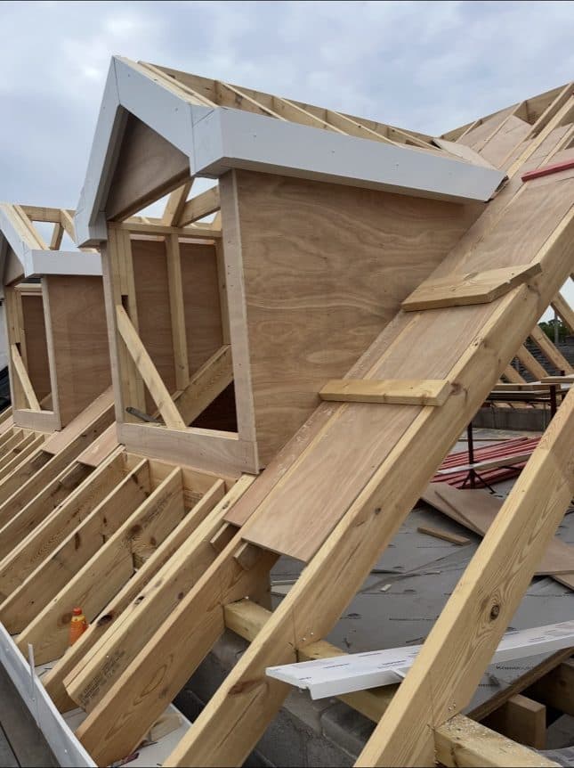 Dormer roof carpentry under way at Langdale Mews