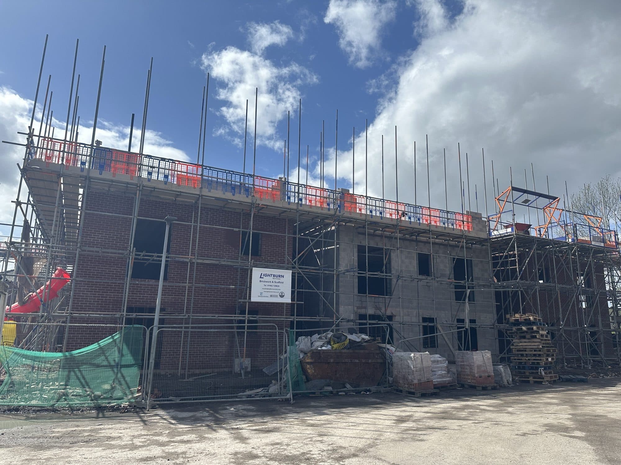 Brick superstructure with scaffolding at The Old Bakery