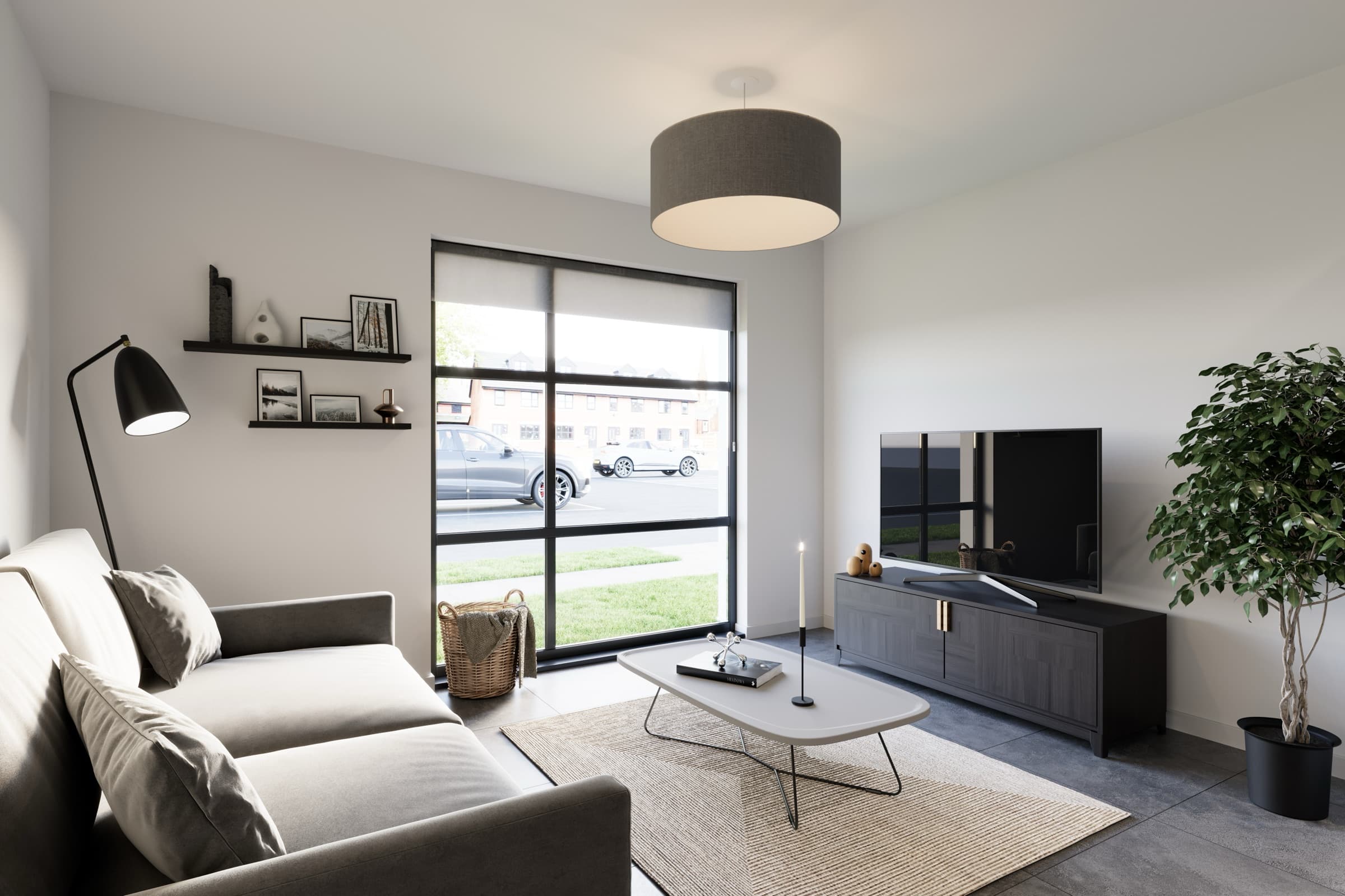 Two bedroom apartment living space at The Old Bakery